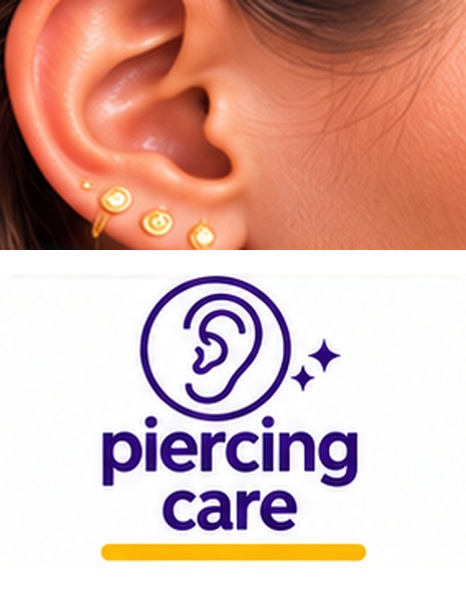 Healing ear piercings cared for with sterile 7% saline