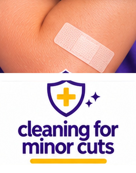 Small dressed cut on an arm, cleaned with sterile 7% saline